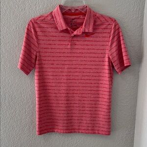 Nike Men's Polo Shirt in Red and Pink Stripes